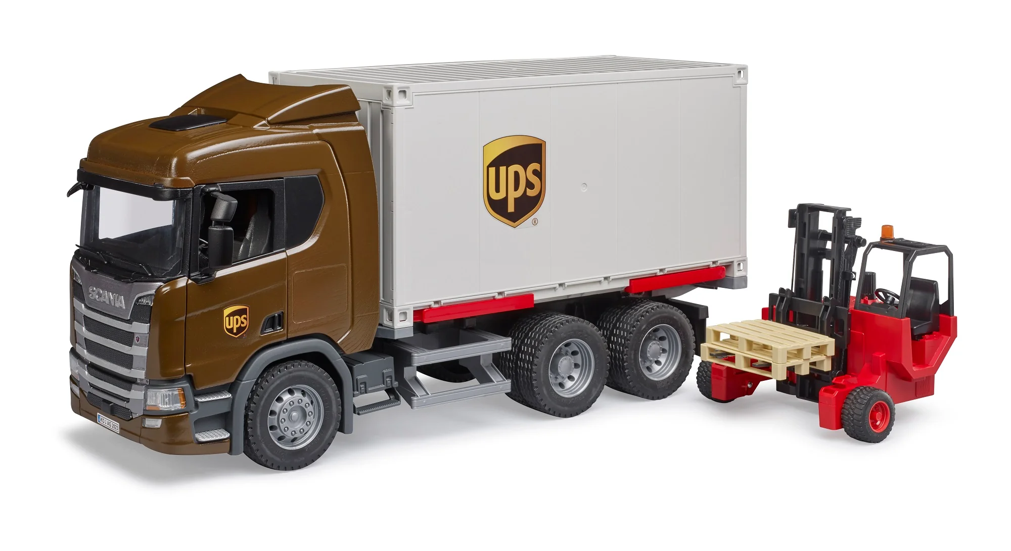 Bruder 03582 Scania Super 560R UPS Logistics Truck with Truck-Mounted Forklift 28.12.10